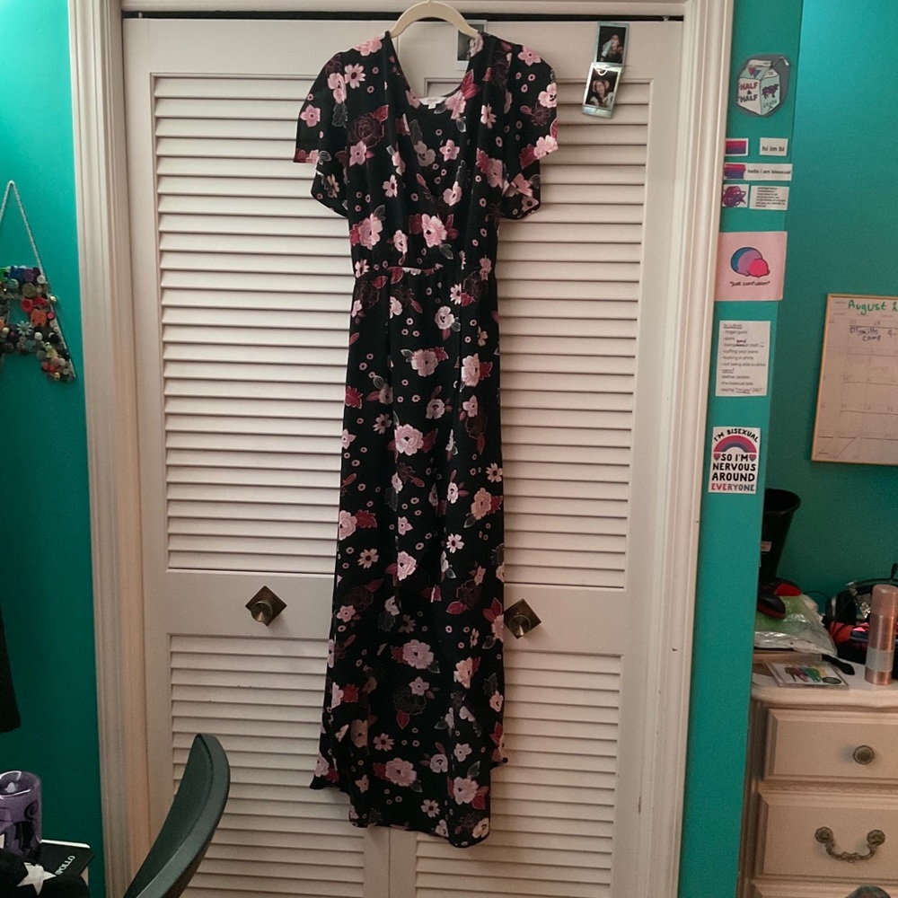 Black and floral long romper dress